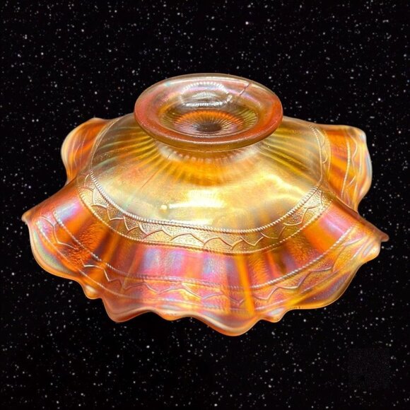 Fenton Glass Stippled Rays Scale Band Exterior Iridescent Bowl Marigold 6.5”W 2” - Picture 3 of 12